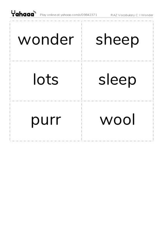 RAZ Vocabulary C: I Wonder PDF two columns flashcards