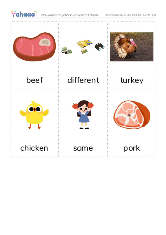 RAZ Vocabulary C: Jack and Lilys Favorite Food PDF flaschards with images