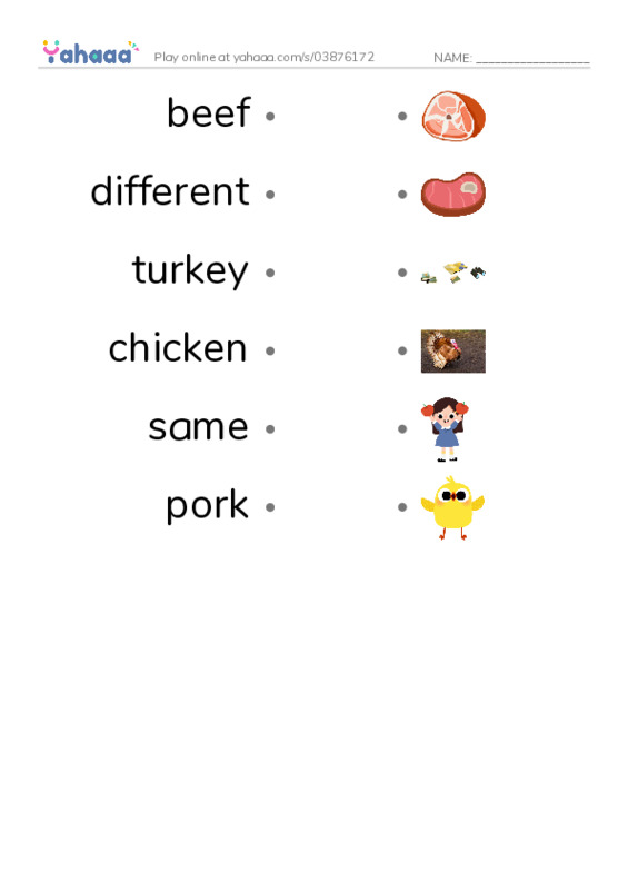 RAZ Vocabulary C: Jack and Lilys Favorite Food PDF link match words worksheet