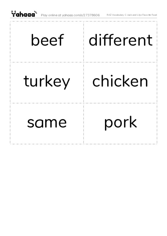 RAZ Vocabulary C: Jack and Lilys Favorite Food PDF two columns flashcards
