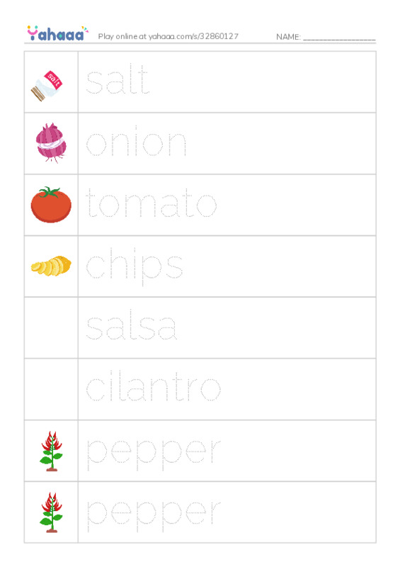RAZ Vocabulary C: Making Salsa PDF one column image words