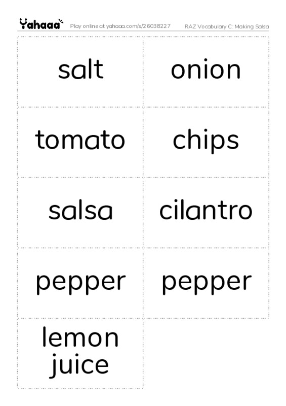 RAZ Vocabulary C: Making Salsa PDF two columns flashcards