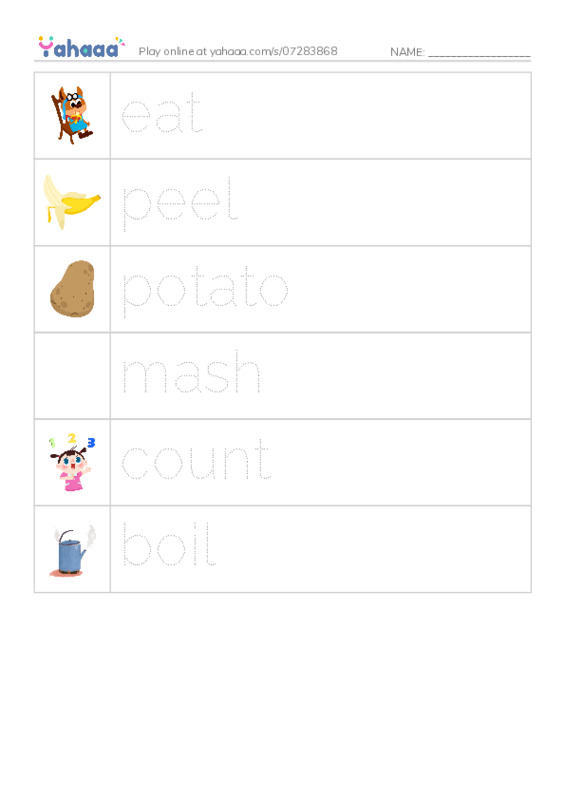 RAZ Vocabulary C: Mash the Potatoes PDF one column image words