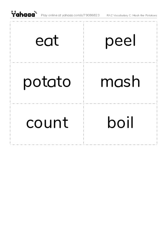 RAZ Vocabulary C: Mash the Potatoes PDF two columns flashcards