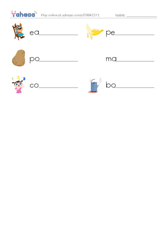 RAZ Vocabulary C: Mash the Potatoes PDF worksheet writing row
