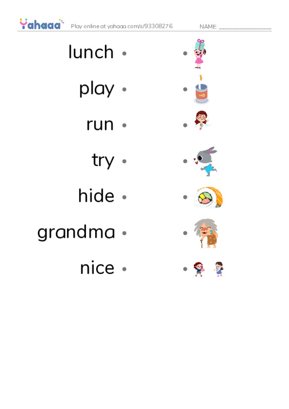 RAZ Vocabulary C: Mongo and Cutie PDF link match words worksheet