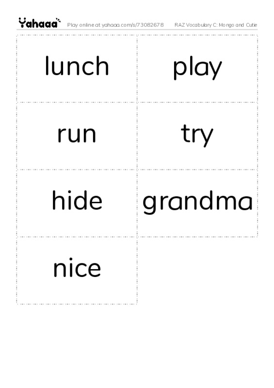 RAZ Vocabulary C: Mongo and Cutie PDF two columns flashcards
