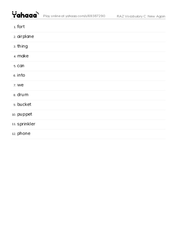 RAZ Vocabulary C: New Again PDF words glossary