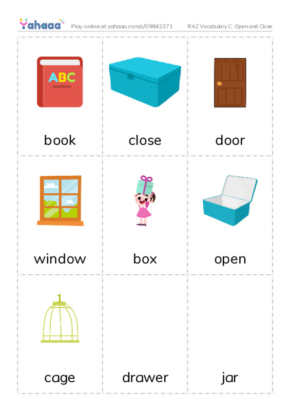 RAZ Vocabulary C: Open and Close PDF flaschards with images