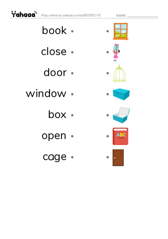 RAZ Vocabulary C: Open and Close PDF link match words worksheet