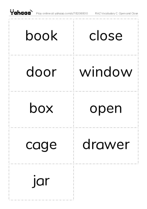 RAZ Vocabulary C: Open and Close PDF two columns flashcards