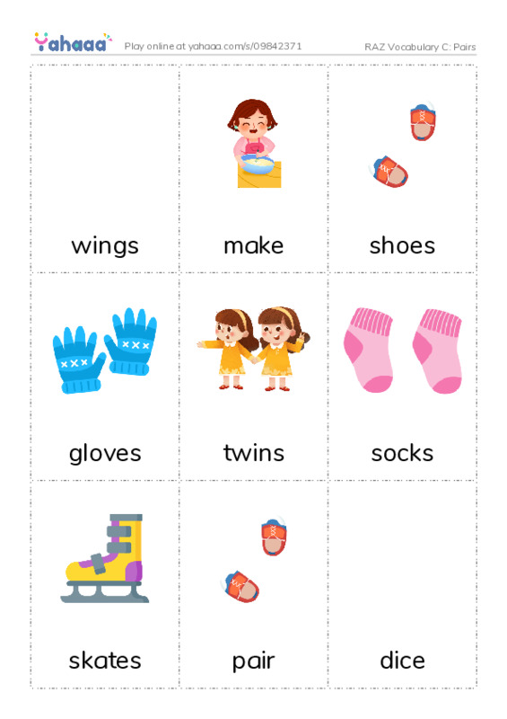 RAZ Vocabulary C: Pairs PDF flaschards with images