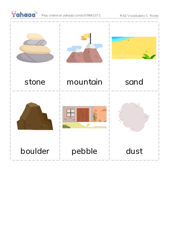 RAZ Vocabulary C: Rocks PDF flaschards with images