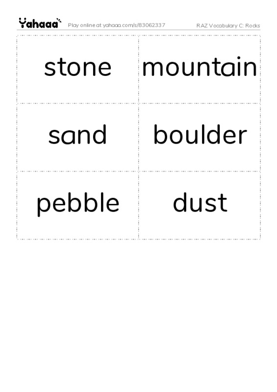 RAZ Vocabulary C: Rocks PDF two columns flashcards