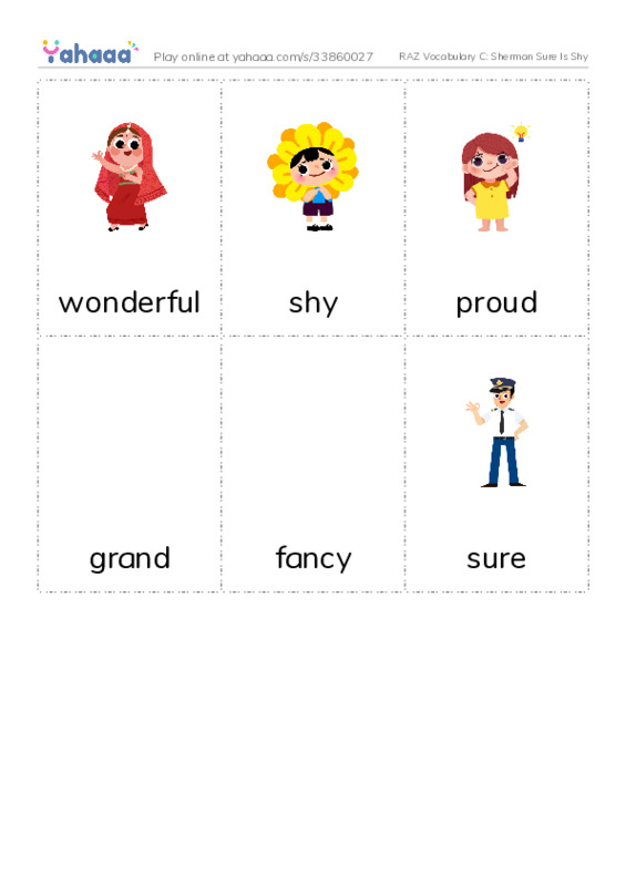 RAZ Vocabulary C: Sherman Sure Is Shy PDF flaschards with images