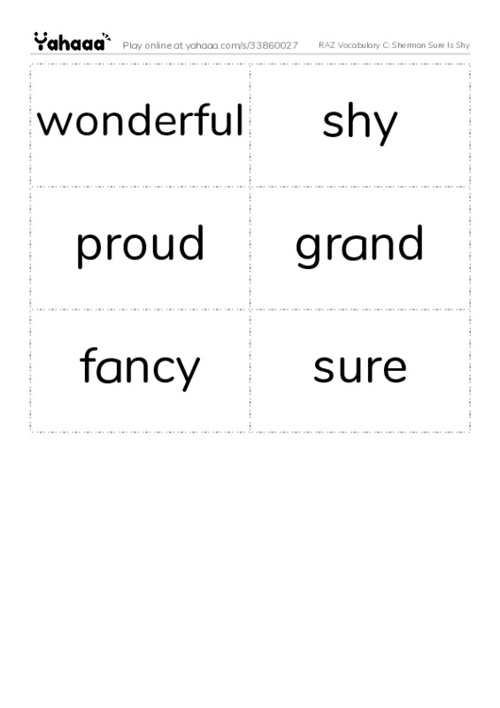 RAZ Vocabulary C: Sherman Sure Is Shy PDF two columns flashcards