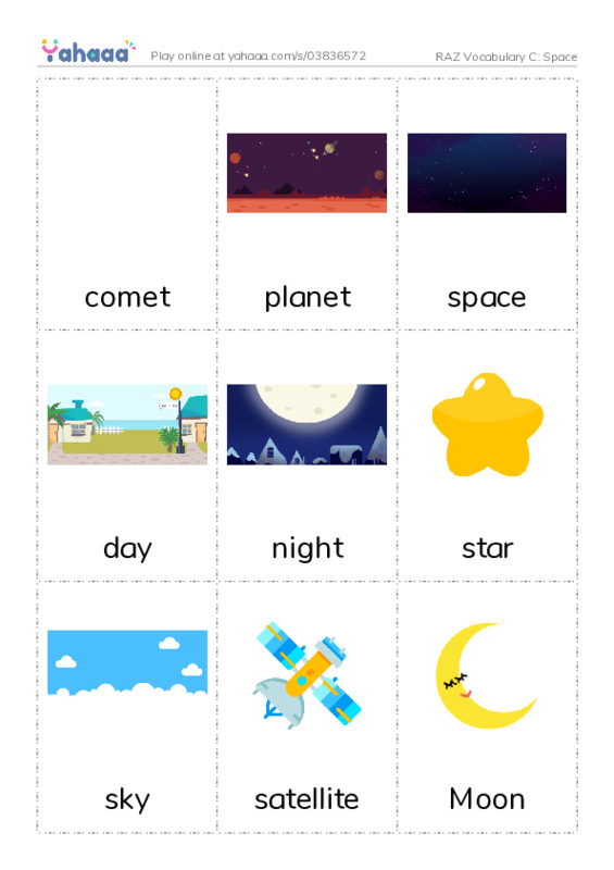 RAZ Vocabulary C: Space PDF flaschards with images
