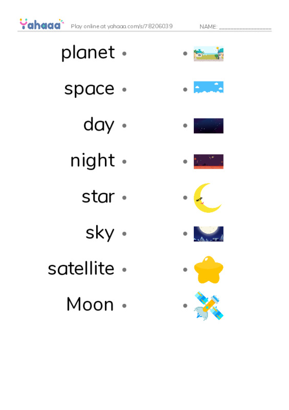 RAZ Vocabulary C: Space PDF link match words worksheet
