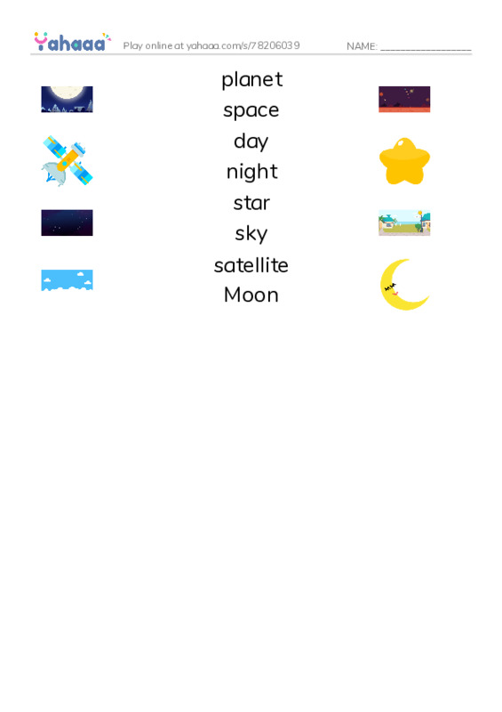 RAZ Vocabulary C: Space PDF three columns match words