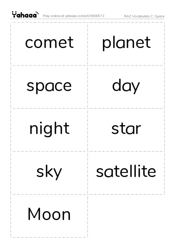 RAZ Vocabulary C: Space PDF two columns flashcards