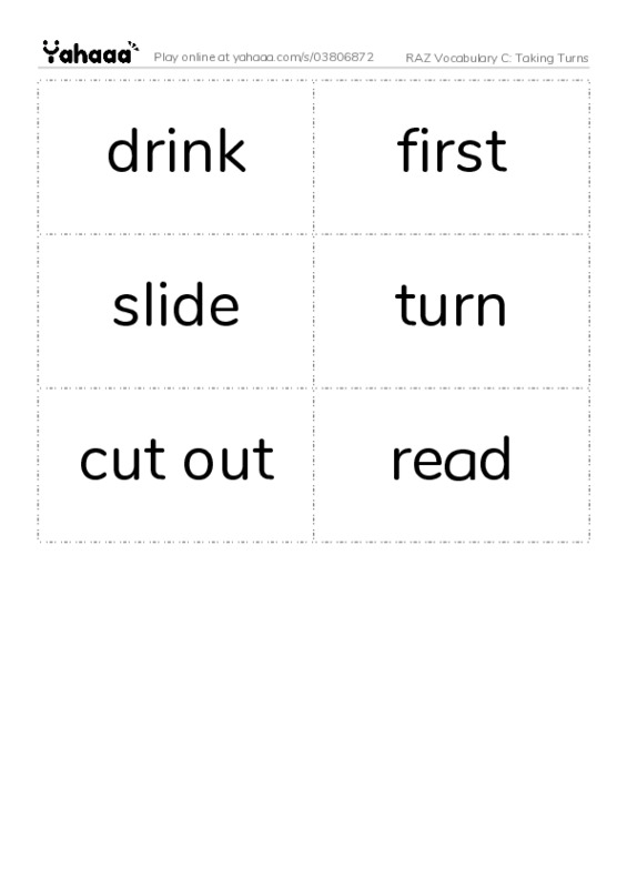 RAZ Vocabulary C: Taking Turns PDF two columns flashcards