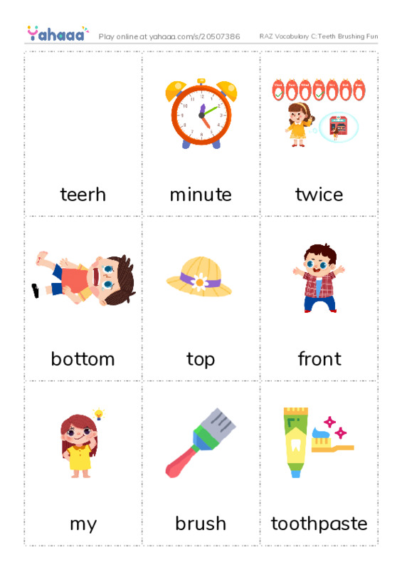 RAZ Vocabulary C: Teeth Brushing Fun PDF flaschards with images