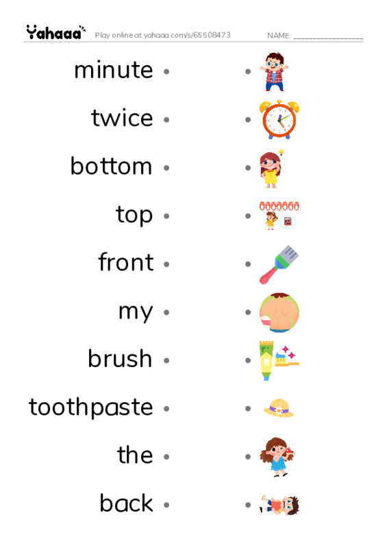 RAZ Vocabulary C: Teeth Brushing Fun PDF link match words worksheet