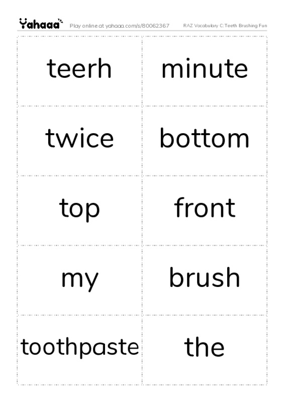 RAZ Vocabulary C: Teeth Brushing Fun PDF two columns flashcards
