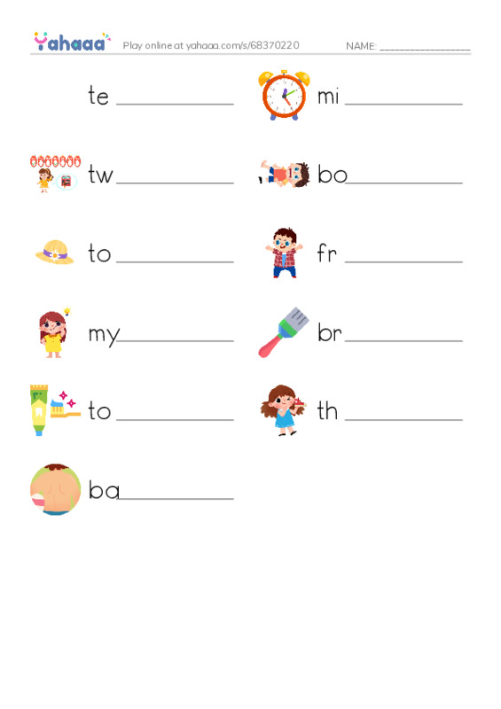 RAZ Vocabulary C: Teeth Brushing Fun PDF worksheet writing row