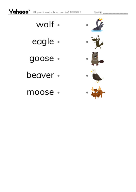 RAZ Vocabulary C: The Animals of Canada PDF link match words worksheet