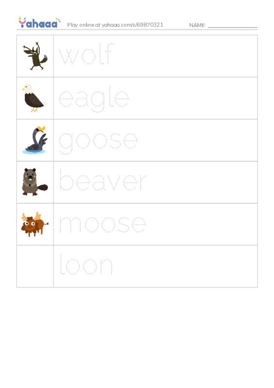 RAZ Vocabulary C: The Animals of Canada PDF one column image words