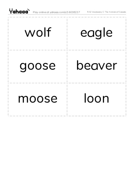 RAZ Vocabulary C: The Animals of Canada PDF two columns flashcards