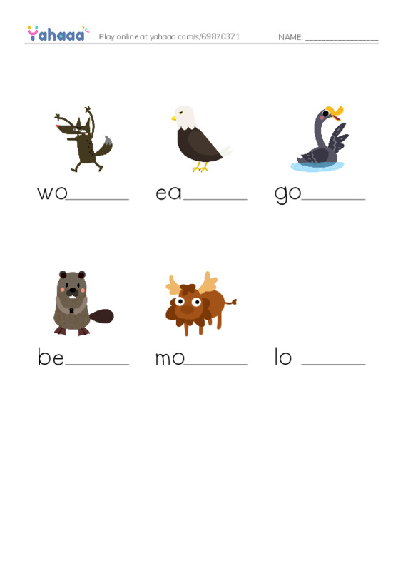 RAZ Vocabulary C: The Animals of Canada PDF worksheet to fill in words gaps