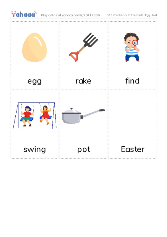 RAZ Vocabulary C: The Easter Egg Hunt PDF flaschards with images