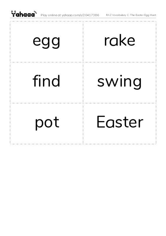 RAZ Vocabulary C: The Easter Egg Hunt PDF two columns flashcards