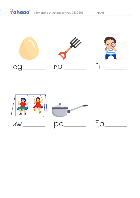 RAZ Vocabulary C: The Easter Egg Hunt PDF worksheet to fill in words gaps