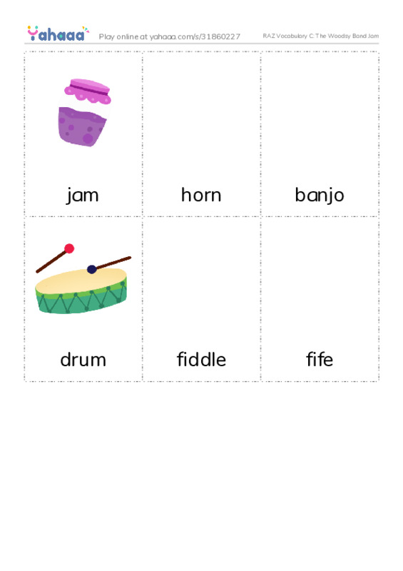 RAZ Vocabulary C: The Woodsy Band Jam PDF flaschards with images