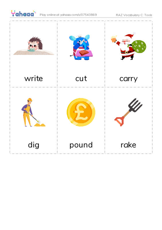 RAZ Vocabulary C: Tools PDF flaschards with images