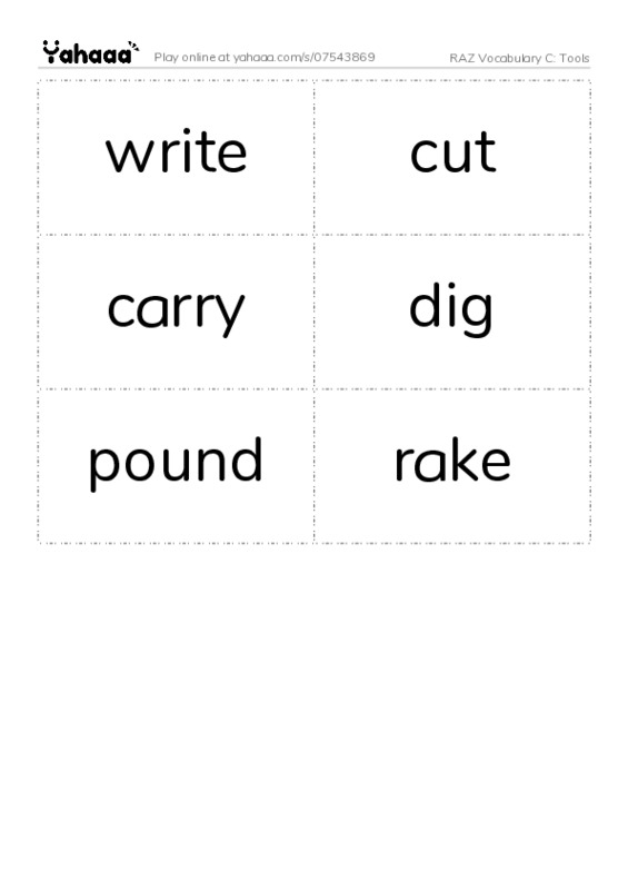 RAZ Vocabulary C: Tools PDF two columns flashcards