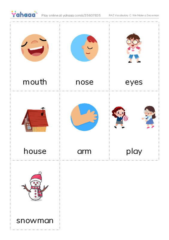 RAZ Vocabulary C: We Make a Snowman PDF flaschards with images