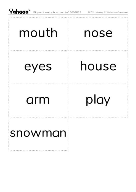 RAZ Vocabulary C: We Make a Snowman PDF two columns flashcards