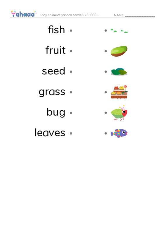 RAZ Vocabulary C: What Animals Eat PDF link match words worksheet