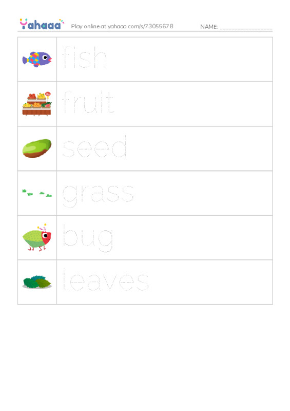 RAZ Vocabulary C: What Animals Eat PDF one column image words