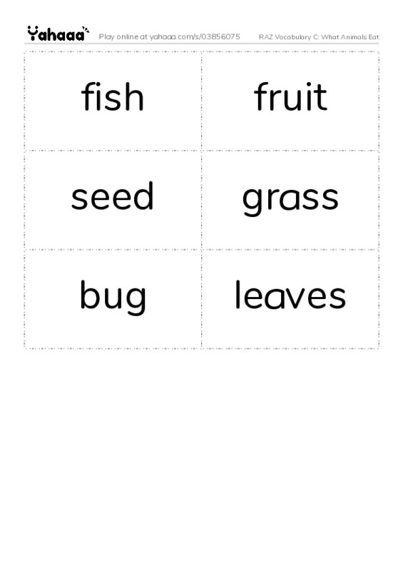 RAZ Vocabulary C: What Animals Eat PDF two columns flashcards