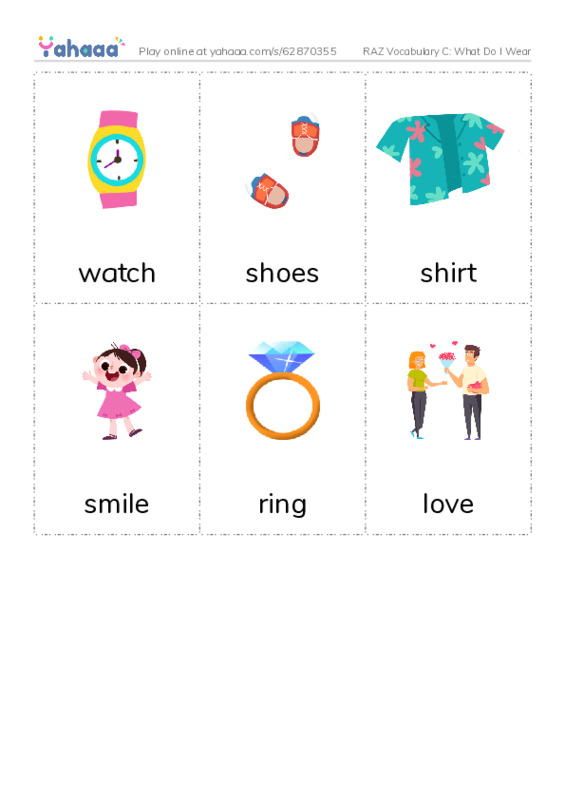 RAZ Vocabulary C: What Do I Wear PDF flaschards with images