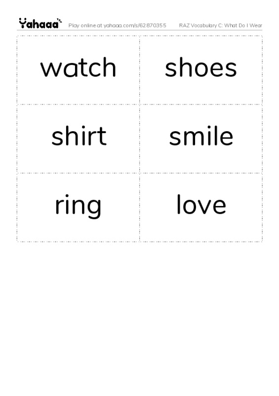 RAZ Vocabulary C: What Do I Wear PDF two columns flashcards