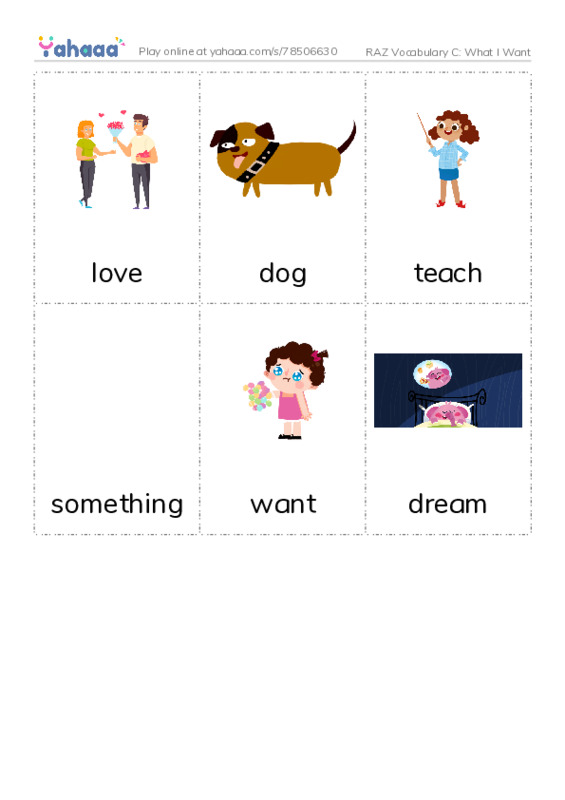 RAZ Vocabulary C: What I Want PDF flaschards with images
