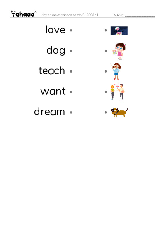 RAZ Vocabulary C: What I Want PDF link match words worksheet