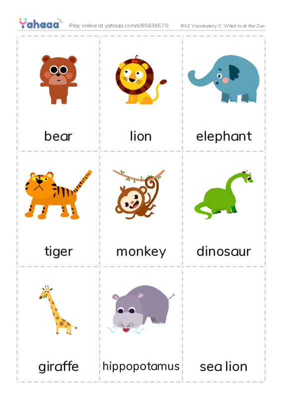 RAZ Vocabulary C: What Is at the Zoo PDF flaschards with images