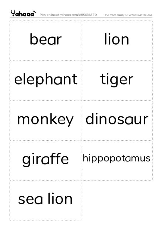 RAZ Vocabulary C: What Is at the Zoo PDF two columns flashcards